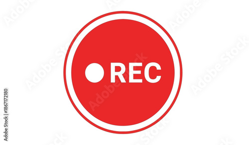 Red circle with rec text in white color on pure