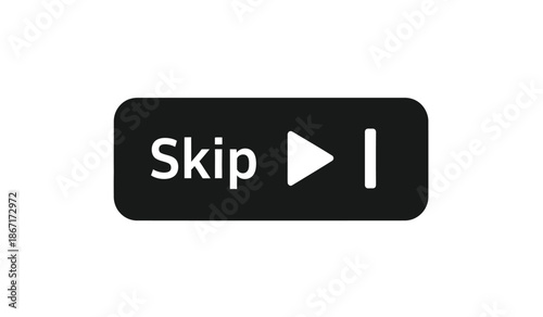 Black skip button icon with white text and play symbol