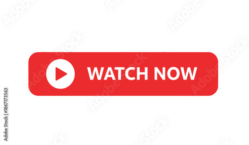 Red play button with white play icon and watch now text on rounded rectangle