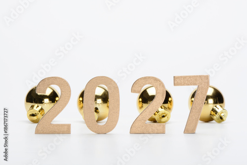 Schilderij op canvas Año Nuevo 2027, texto con bolas decorativas de fondo, año nuevo