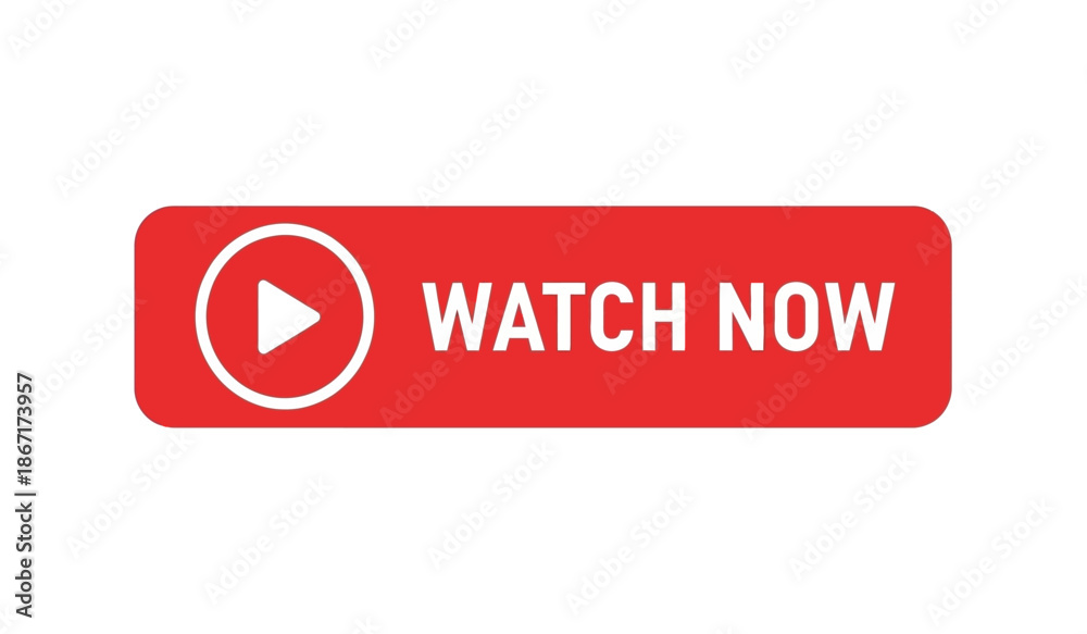 Fototapeta premium Red play button with watch now text
