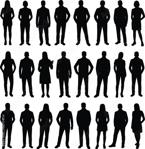 Business people silhouette set standing in formal poses isolated black professional men and women corporate human figures collection