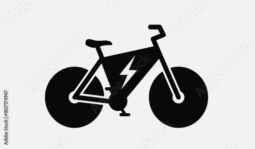 Black silhouette of an electric bicycle with lightning bolt
