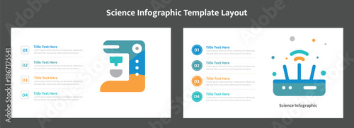 Science infographic template layout. Infographic template showcasing device operations and scientific data visualization with numbered steps