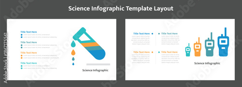 Science infographic template layout. Laboratory test tube and communication walkie talkie icons presented within a science infographic template