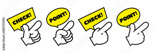 チェック、ポイントの指さしアイコンセット ベクターイラスト