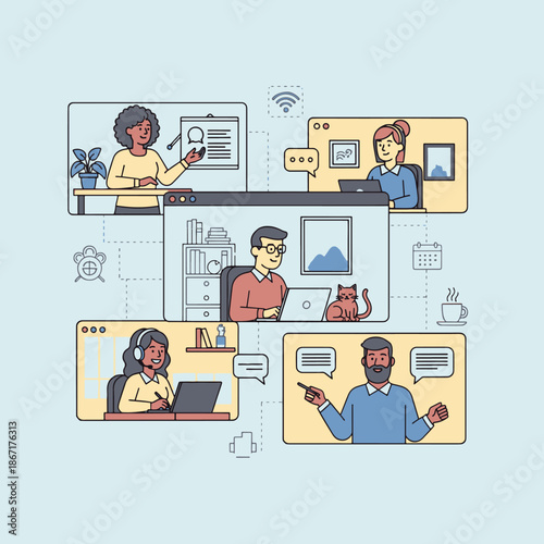 People working together remotely in online meeting and collaboration