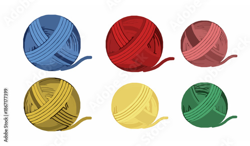 Yarn ball outline vector icon set for handmade knitting crochet and sewing crafts