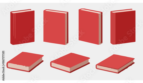 Modern red books 3D vector elements for education websites training and online learning