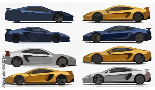 Modern sports car 3D vector illustration set for automotive branding and digital design