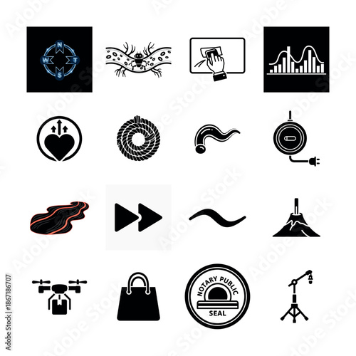 Science and Laboratory Research Vector Icon Set Featuring Microscope, DNA, Chemical Flasks, and Scientific Experiment Symbols