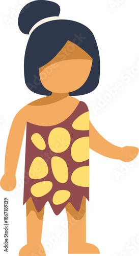 Cartoon cavewoman wearing traditional animal skin clothes from prehistory