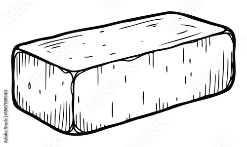 Black outline drawing of a rectangular brick or block with a textured surface, useful for building concepts, construction themes, or decorative graphic projects