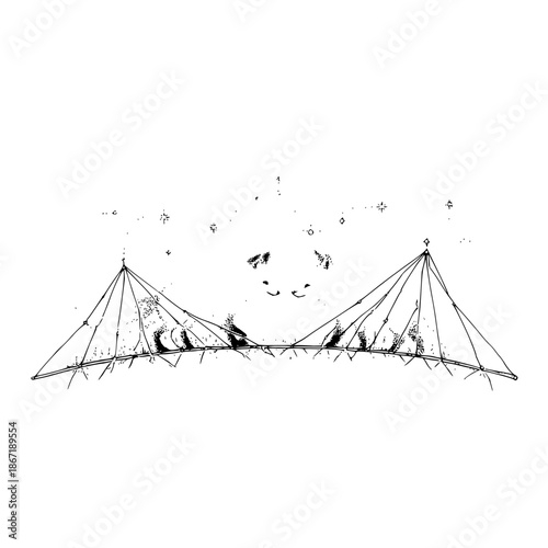 Birds Sitting on High Wire with Smiling Face and Stars
