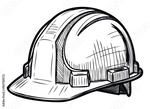 Safety hard hat sketch representing construction and industrial worker safety equipment, useful for educational materials, building industry presentations, or engineering firm branding.