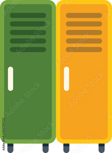 Green and yellow lockers are ready for students or athletes to store their belongings