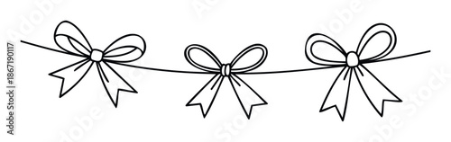 Simple outline drawing of decorative ribbon bows on a line, suitable for holiday seasons, anniversary events, or present packaging decorations.