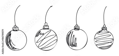 Minimalist hand drawn line art Christmas ornaments and decorative baubles perfect for festive season greetings winter holiday promotions and celebration graphics