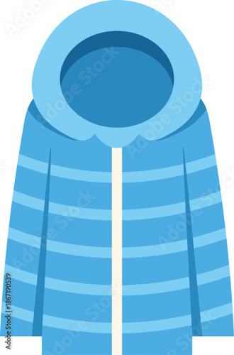 Warm winter jacket with hood, suitable for cold weather, featuring blue stripes and a cozy design
