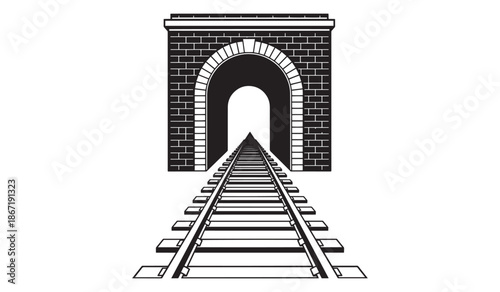 Railway track leading into a brick arch tunnel