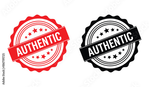 Authentic seal stamps in red and black on white background