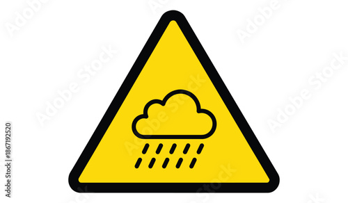 Yellow warning sign with raindrops and cloud symbol