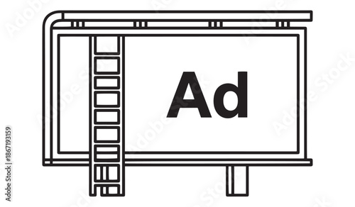 Billboard advertisement sign with ladder on side and blank space for text or image