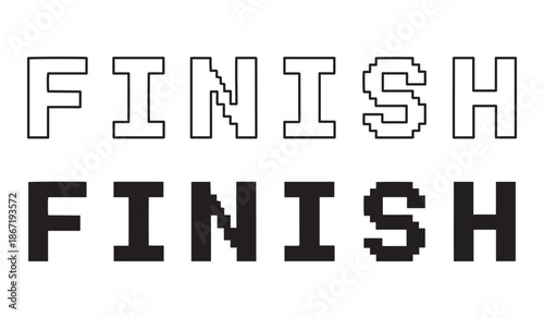 Finish word in two different fonts on white background