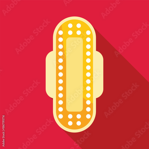 Sanitary pad illustration representing feminine hygiene, care, and menstrual period protection with long shadow