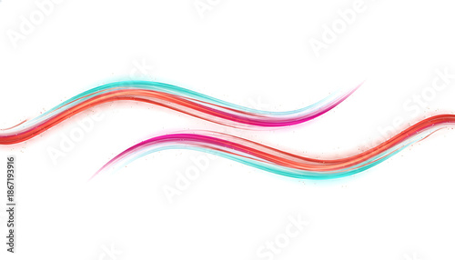Vibrant wavy lines in neon colors on transparent background