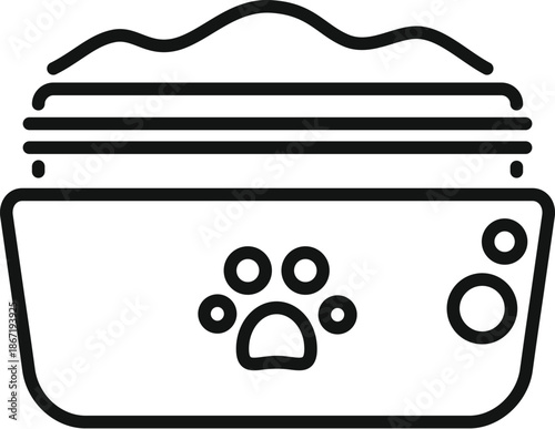 Pet feeding bowl filled with food featuring a paw print icon