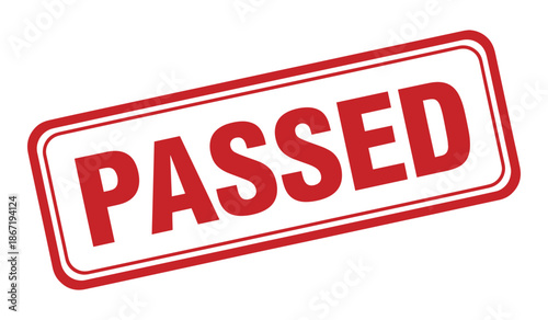 Red stamp with the word passed on a white background