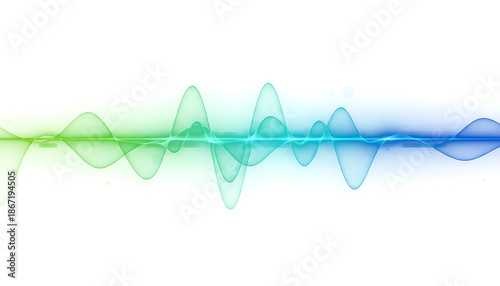 Vibrant sound wave pattern in neon green and blue on transparent background