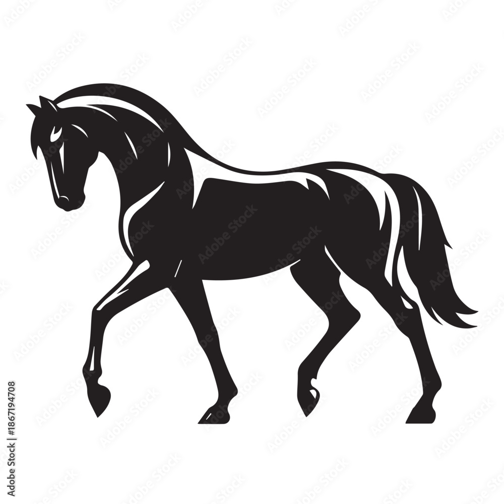 Fototapeta premium Black and white vector silhouette of a horse