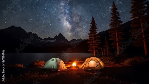 Serene nighttime camping under the milky way illustration