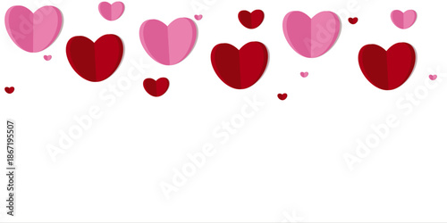 Vector illustration, Valentine's Day, love banner, red and pink hearts, romantic card