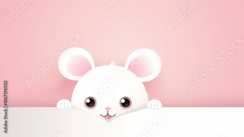 A cute cartoon Easter bunny with a pink ribbon and a heart gift illustration for a holiday card design featuring a sweet toy rabbit animal vector