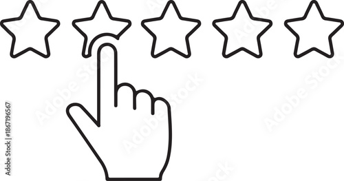 Black outline hand cursor selecting one star from five rating stars star rating feedback