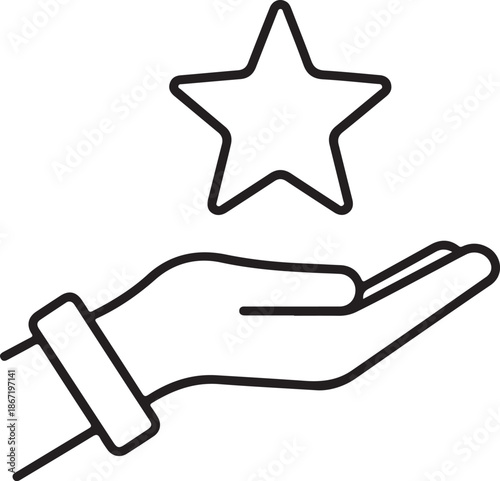Hand holding a star icon outline vector