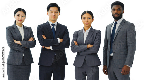 A business team photo, a diverse group of corporate employees participating in a meeting, business team photo on a transparent background.