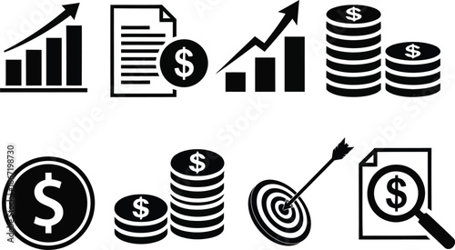 Financial growth and investment icons for business and economic concepts