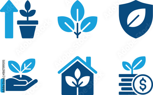 Environmental growth and sustainable investment icons representing eco-friendly concepts