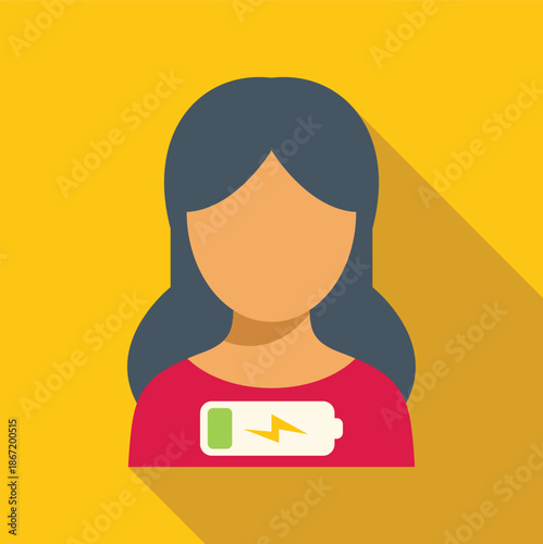 Woman avatar showing low battery level and needing a charge