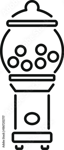 Gumball machine line art representation with a clear glass globe holding round candies