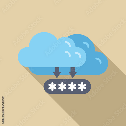 Cloud storing sensitive information, requiring a password for secure access and authentication