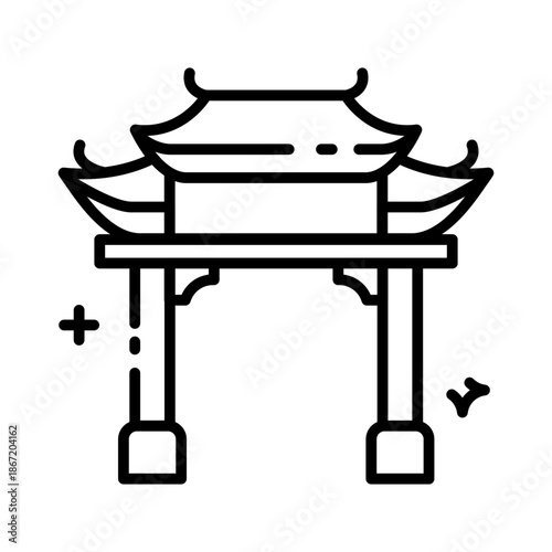 Traditional Chinese Paifang Gate Line Art Icon for Chinese New Year