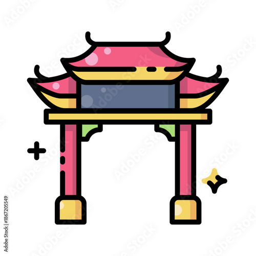 Traditional Chinese Paifang Gate Icon. Oriental Architecture and Cultural Landmark Vector Illustration