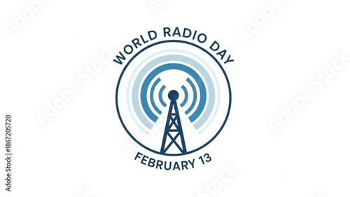 A vector graphic illustration of a radio tower for World Radio Day on February 13