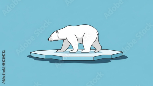 A polar bear stands on a melting ice floe in a simple vector illustration
