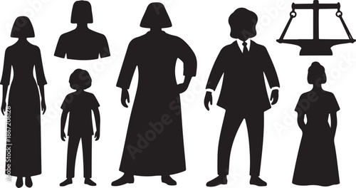 Family and Justice Silhouette Vector Graphic Illustration Set